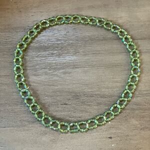Green beaded loop choker necklace, fairycore castlecore bohemian hippie